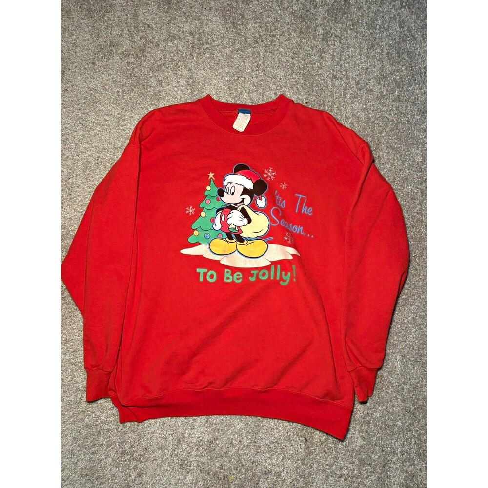 Vintage Disney Minnie Mouse Christmas Graphic Print Crewneck Sweatshirt XL Red